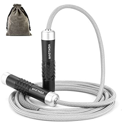 Cuerda de saltar con peso, cuerdas de saltar pesadas de alta calidad con cable extra grueso ajustable, asas de silicona de aluminio, rodamientos de bolas de alta velocidad, cuerda de saltar