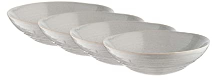 BUTLERS Schale 4er Set 820ml Geschirr Hellgrau aus Steinzeug -MANOR- Mikrowelle und Spülmaschinegeeignet, tiefe Teller, Bowl, große Suppenschalen und Schüsseln für Obst oder Dekoration