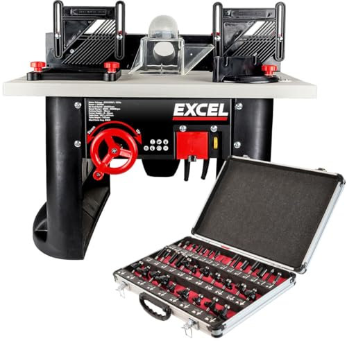 Excel Table Router Cutter 240V/1500W Black with 1/4in Shank Router Cutter Bit 35 Piece Set