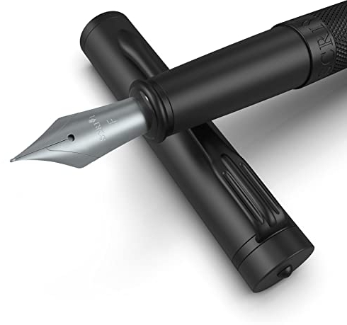 SCRIVI PENS Füllfederhalter Set [Feine Feder], Artistry Collection, Geschenketui, 2 Tintenpatronen, Tintennachfüllkonverter, Kalligraphie, glatte Schreibstifte [Mattschwarz]