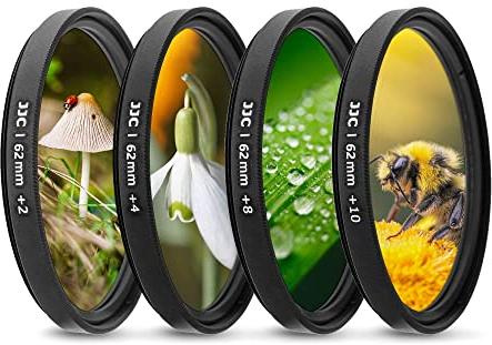 JJC Makro-Filter-Set (+2, +4, +8, +10) mit Filtertasche für Nikon Z5 Z50 Z6 Z6 II Z7 Z7 II + NIKKOR Z 35 mm F/1.8 S Objektiv und andere 62 mm Gewindeobjektive Kameras