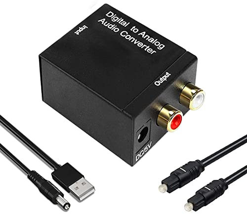 Jsdoin Digital-auf-Analog-Adapter, optischer SPDIF, Toslink-Koaxial auf R/L, mit 3,5-mm-Klinkenausgang mit Glasfaserkabel für TV/PS4/Blue-Ray/DVD/TV-Box