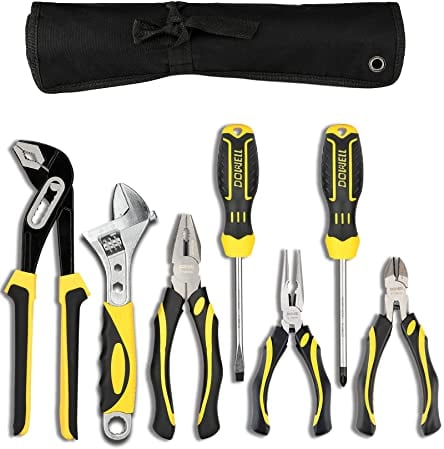 DOWELL Set di 7 pinze da 25,4 cm, pinze combinate regolabili da 20 cm, pinze combinate a becco lungo 15,2 cm, pinze da taglio diagonale, cacciaviti, kit di strumenti di manutenzione con custodia per
