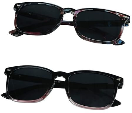LifeArt Vintage Runde polarisierte Sonnenbrille für Männer und Frauen Gradient Grau Linse UV400 Schutz Outdoor Shades mit Floral+Black lila Rahmen 2-Pack