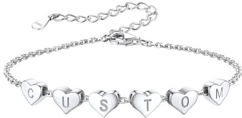 Silvora S925 Silber Damen Armbänder mit Personalisiete Buchstabe A-Z Mini Kleine Initial Herz Anhänger Silberfarbe 16CM + 5CM Verlängerungskette für Damen Frauen Mädchen