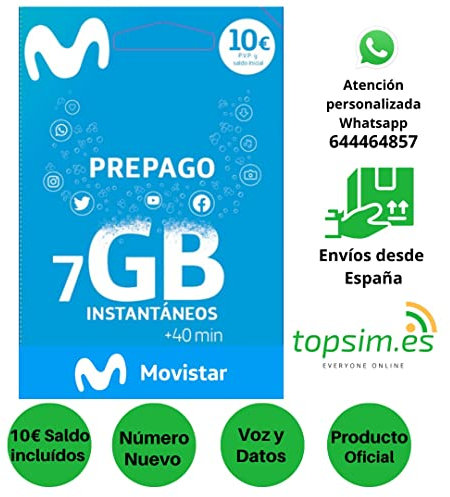 TopSim Tarjeta SIM/Micro/Nano de Prepago MOVISTAR 10 SALDO.Roaming Europa INCLUÍDO!