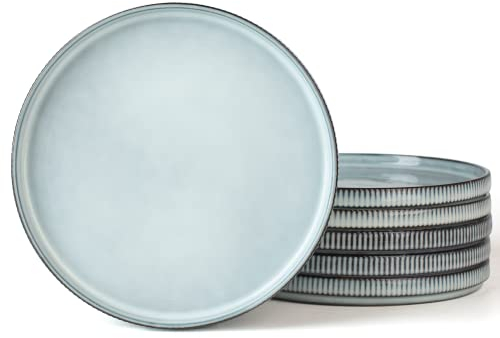 famiware Star Dinner Plates for 6, 10 inches Plate Set, Scratch Resistant, Stoneware Dinnerware, Kitchen Modern Rustic Serving Dishes, Smoky Blue