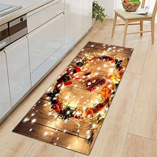 Mateju Teppich Schlafzimmer Wohnzimmer Teppich 3D Dekoration Waschbarer Flanell Teppiche Balkon Terrasse Küchenteppich Bodenmatte Fußmatte (50x80cm,Weihnachtskranz)