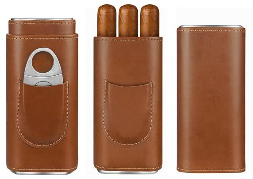 cgaplus 3-Finger Cigar Case with Cutter Crocodile Pattern Leather Cigar Humidor Case Portable Travel Case for Men (Brown 2)