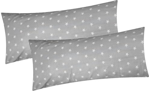 Baumwoll Renforcé Kissenbezug - 2er Set in 40x80cm - Sterne in grau und weiß - Kopfkissen-Bezug, Kissenhülle, Dekokissenbezug aus 100% Baumwolle (376/5-grau-40x80)