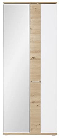 möbelando Garderobenschrank SIGNO II aus MDF in Artisan/Weiß mit 2 Türen und Absetzungen in Artisan Eiche. Abmessungen (BxHxT) 80x200x38 cm