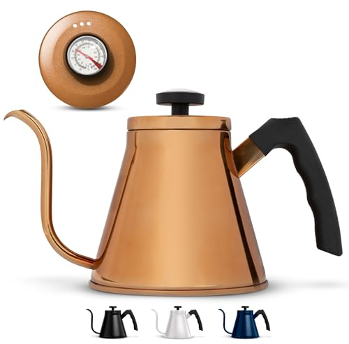 Kook Schwanenhals-Wasserkocher, Wasserkocher, Herd, mit Thermometer, Teekanne, zum Übergießen von Kaffee und Tee, Temperaturanzeige, elektrisch, kompatibel mit Gasherd, 3-lagiger Edelstahlboden, 765