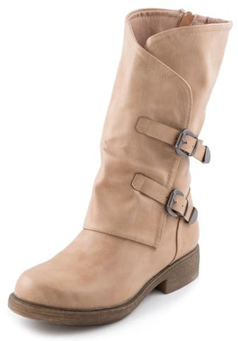 Toocool - Stivali donna biker boots fibbie anfibi motociclista scarpe casual G620 (BEIGE, 39)