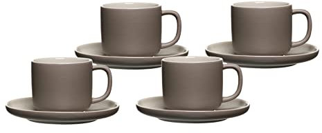 Ritzenhoff & Breker Jasper Kaffeetassen mit Untertassen, 4er Set, Taupe, 240 ml, Kaffeegeschirr mit Soft-Touch-Haptik & Mattglasur, Spülmaschinengeeignet