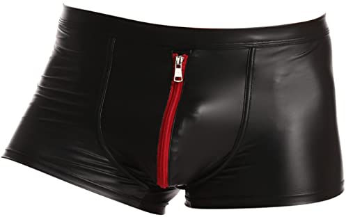 Latex ähnliche Shorts mit Reissverschluss vorn - Wetlook Shorts mit Zipper - schwarz M