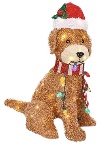 Zhenqi Weihnachts-Hundelichterkette, Hofdekoration, schöner Weihnachtsmann-Hund mit Lichterkette, für Zuhause, Rasen, Weg, Gehweg