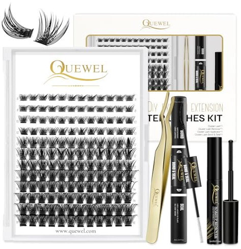 Individual Eyelashes 144 Cluster-Lashes QUEWEL DIY Lash Extensions Kit, with Applicator, Cluster Lash Bond and Seal Super Hold, Glue Remover Easy to Remove(3D-D-MIX8-16)