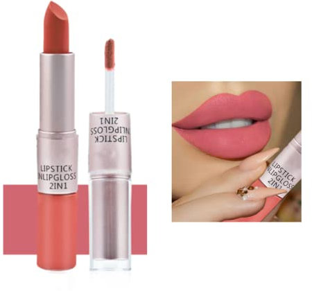 2 in 1 Rossetto Matte Liquid Lipgloss,Colore Intenso e Vibrante Rossetto liquido Matte a lunga tenuta (007)