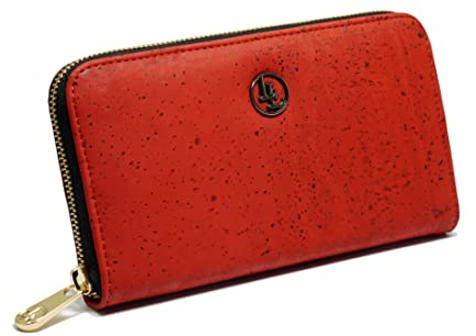 Damen Geldbörse aus veganem Korkleder Groß, Frauen Portemonnaie mit RFID-Schutz, Vegan Wallet, Kork Brieftasche nachhaltig (Rot)