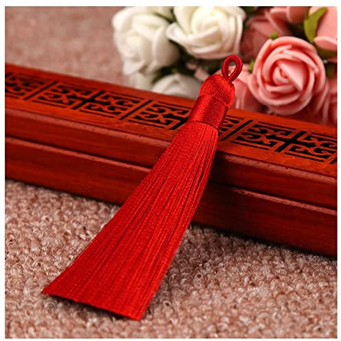 SHTGOI 10 Stück 8 cm Quasten Handgemachte Troddel Anhänger Fransen mit Ice Silky Kordel Schlaufen Floss Lesezeichen Quasten Tassel für Schmuck Souvenir DIY Kleidung Handwerk Zubehör Rot