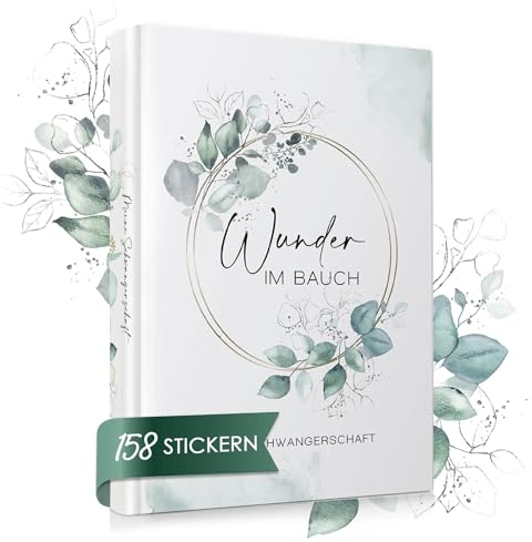 Schwangerschaftstagebuch | Tagebuch für die Schwangerschaft mit zusätzlicher Innentasche und 158 Stickern I 120 Seiten für deine Erinnerungen | Design Floral