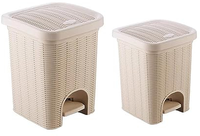 Poubelle en rotin 2 pièces avec pédale, poubelle en plastique de style rotin, poubelle avec couvercle, poubelle à double baril, corbeille à déchets for salle de bain, cuisine, bureau, patio ou arrière