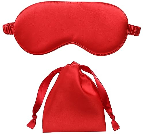 Schlafmaske Frauen Damen, Seide super weiche Augenmaske Augenschirm, Lichtblockierende Schlafmasken für Reisen, Nickerchen, Hause (Rot)