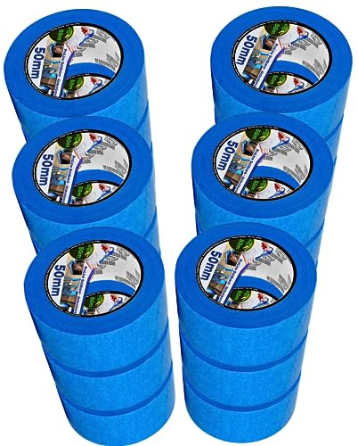 Magnet-Kauf Malerkrepp Malerband 50mm Blau Goldband Klebeband - KFZ Abklebeband 50m - Zum Lackieren Lack - Kroktape Fineline Tape [ 18 Rollen ]