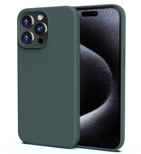 TIIXXA Silicone Case for iPhone 15 Pro Max Case,Soft Ultra Slim Protective Shockproof Liquid Silicone Phone Case, Anti-Scratch Microfiber Lining, 6.7 Pine Green