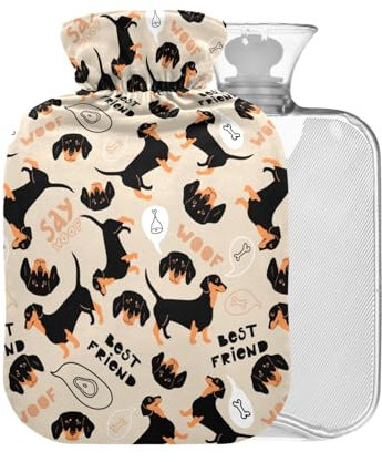 MCHIVER Wärmflasche mit Bezug, Dackel-Hundeknochen, BAP-frei, 2 l, groß, warmer Wasserbeutel für Kinder, Männer, Frauen, Schmerzlinderung