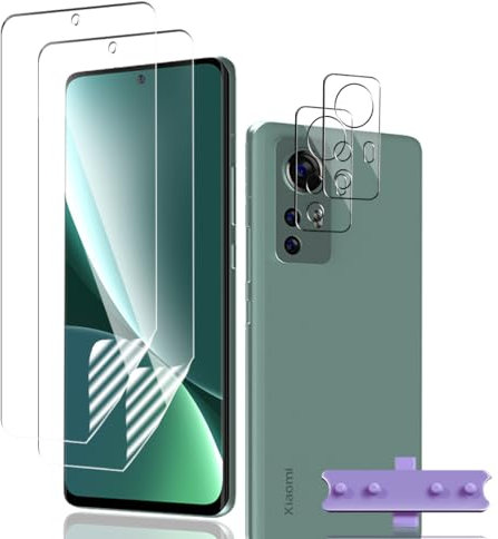 Phlleyaa Protector de Pantalla para Xiaomi 12 Pro,TPU Película Protectora 2 Piezas y Protector de Lente de Cámara 2 Piezas, Sin Burbujas Fácil de Instalar para Xiaomi 12 Pro Vidrio Templado