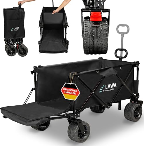 Faltbarer Bollerwagen mit Bremse 100kg ohne Dach Handwagen Faltwagen Gartenwagen Transportwagen faltbar klein Strandwagen Campingwagen Hundebuggy klappbar breite Räder Leiterwagen (SCHWARZ)