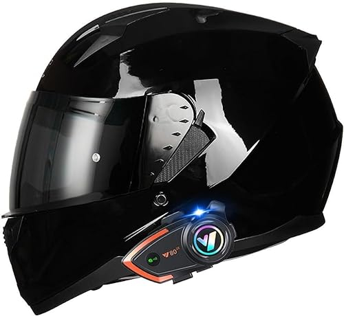 Motorradhelm mit Bluetooth, Klapphelm mit Antibeschlag-Doppelvisier, Motorrad-Integralhelm, DOT/ECE-Zertifizierung, Freisprecheinrichtung, automatische Reaktion für Männer und Frauen F,XXL(63~64cm)