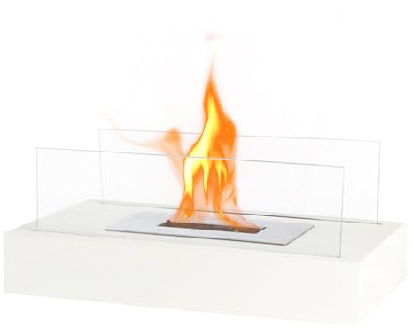 NEWIMAGE Rechteckige Tisch-Feuerschale 35 cm Tragbarer Tischkamin – Sauber brennender Bio-Ethanol-Kamin Ohne Abzug für Innen und Außenterrassen Partys Veranstaltungen (Weiß)