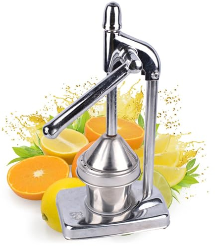 Exprimidor de Naranjas Manual, Extractor de Jugo de Cítricos con Brazo de Palanca Resistente con Engranaje de Prensa Manual, Exprimidor de Frutas de Naranja de Acero Inoxidable