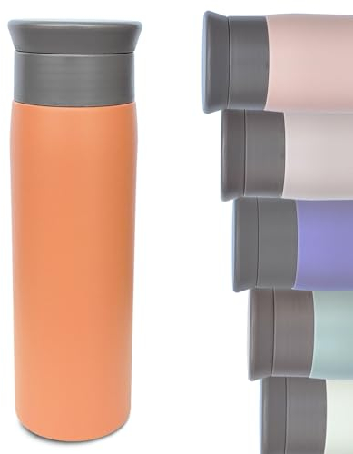 Thermal Flask for Hot Drink, 500ml Coffee Cup Travel Mug, Insulated Travel Coffee Mug, Stainless Steel Water Bottle with Filter, Leak-Proof with Hygienic Drink Opening (Light Orange)