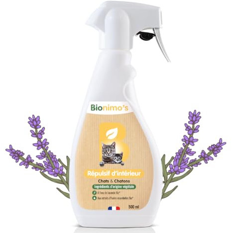 Spray Répulsif Intérieur, Anti-Griffes Chats & Chatons, Naturel et Végétal (Canapés Tissu et Cuir, Tapis, Rideaux, Plantes). Eau de Lavande Bio et Huiles Essentielles Bio. 100% Français.