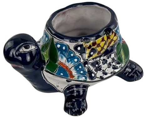 Blumentopf SCHILDKRÖTE dunkelblau, klein, aus Mexiko, Kunsthandwerk, Talavera