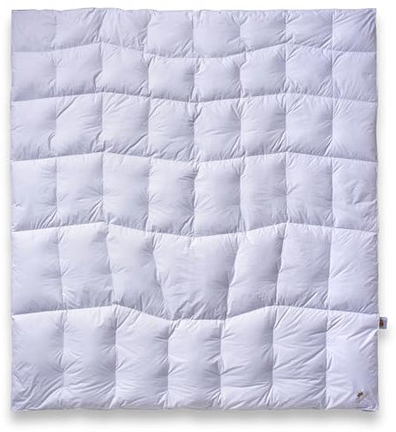 SCHLAFKÖNIG Winterbettdecke 100% Neue Daunen warm 220 x 240 medium warm mit BodyComfort-S Körperzonen für erholsamen Schlaf, Made in Germany