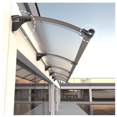 Auvent de Porte Aluminium,Marquise de Porte d’Entrée en Polycarbonate Transparent,Auvent Marquise d'Entrée ,Terrasse Toit Abri Banne ，avec Support Mural en Acier au Carbone(65x210cm/25.6x83in)