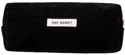 TSQZE Federmäppchen Aus Kordstoff, Fassungsvermögen Mäppchen Mit Reißverschluss, Großem Einfaches Stiftemäppchen Für Kinder Teenager Erwachsene (Schwarz)