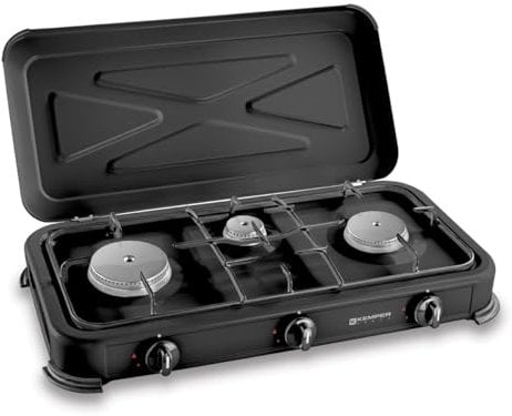 KEMPER - Hornillo de gas portátil con 3 fuegos, 3450 W, color negro