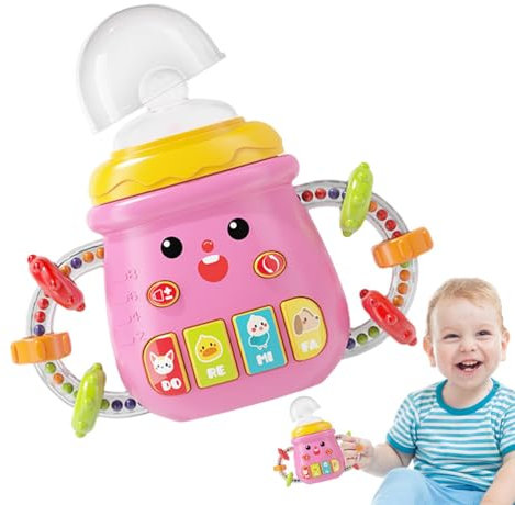 Sippy Bottle - Biberon sonaglio per bambini, Baby Training Cup | Calice lenitivo antiversamento, cannuccia trasparente tagliata con sonaglio e musica, strumento da bere per viaggi, campeggio, 5,44 x