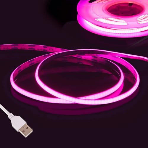 Rosa Tira LED COB 3m,Fosingut 5V USB Luz de Fondo de TV,CRI90+ 480 LEDs/m 2.7mm Luces LED Strip,Flexible Tiras LED de Interior Retroiluminación de TV para Decor Hogar DIY,Cocina,Espejo,Dormitorio,Bar
