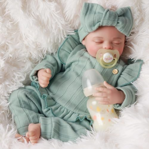 BABESIDE Reborn-Babypuppen Mädchen 17 Zoll | Realistische Lebensechte Babypuppe, Schlafendes Echtes Neugeborenes, Geschlossene Augen, Weicher Stoffkörper