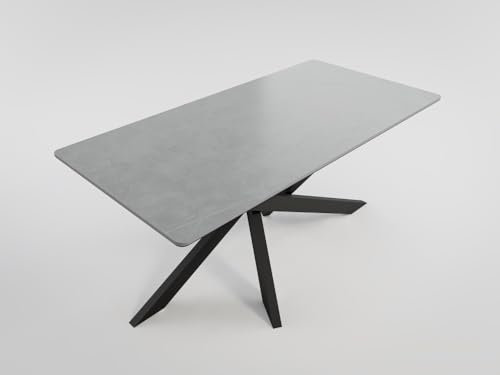 Magnolia Home Esszimmertisch Ellen 160x80cm e Keramikplatte schwarzes Kreuzgestell Farbe Grau