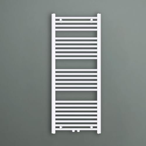 Mai & Mai Radiador de baño, toallero, calefacción, radiador, baño, 50 x 120 cm, color blanco, conexión lateral y conexión central, radiador tubular
