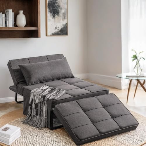 Vonanda Sofá cama convertible 4 en 1, cama otomana plegable para invitados con respaldo ajustable, silla de dormir que ahorra espacio para espacios pequeños, apartamentos y estudios | Tela de lino