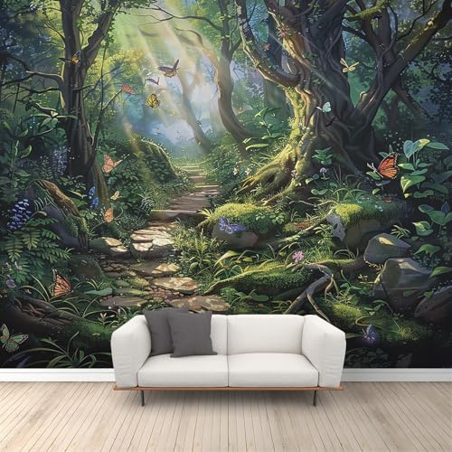 FACADUP Hazy Forest Murals, Virgin Rainforest Landscape Wall Mural Wallpaper, Fantasy Forest Wallpaper for Bedroom Living Room Decor 200x140cm Nature Landscape Wall Decal (Not Self-Adhesive)