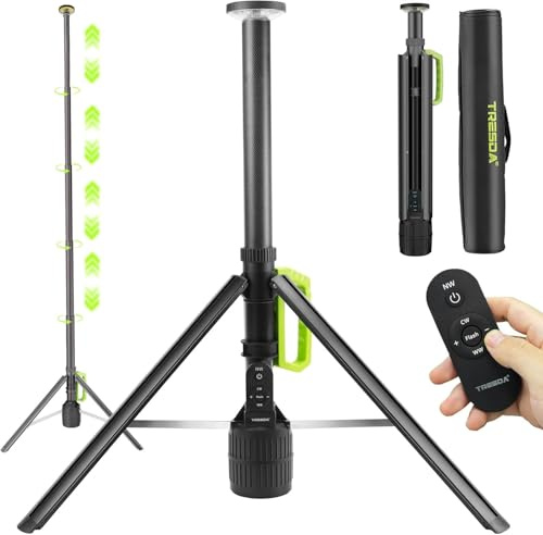 Tresda Telescopic Camping Light, 3000LM LED Work Lights on Stand, 8.4 FT Portable Outdoor Light, Quick Setup Tripod Light for Outdoor, Jobsite, Sports, Emergency